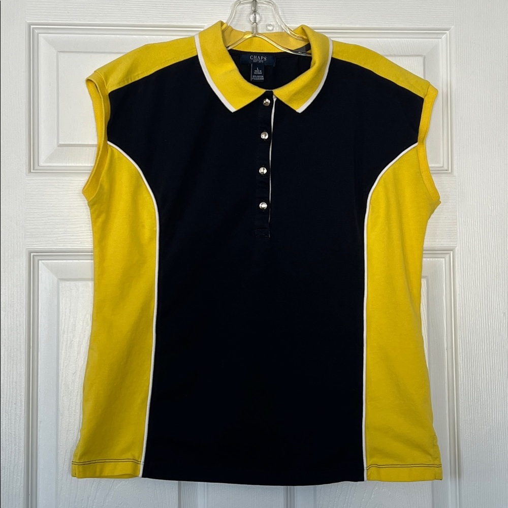 Chaps Black and Yellow Sleeveless Button Down Shirt